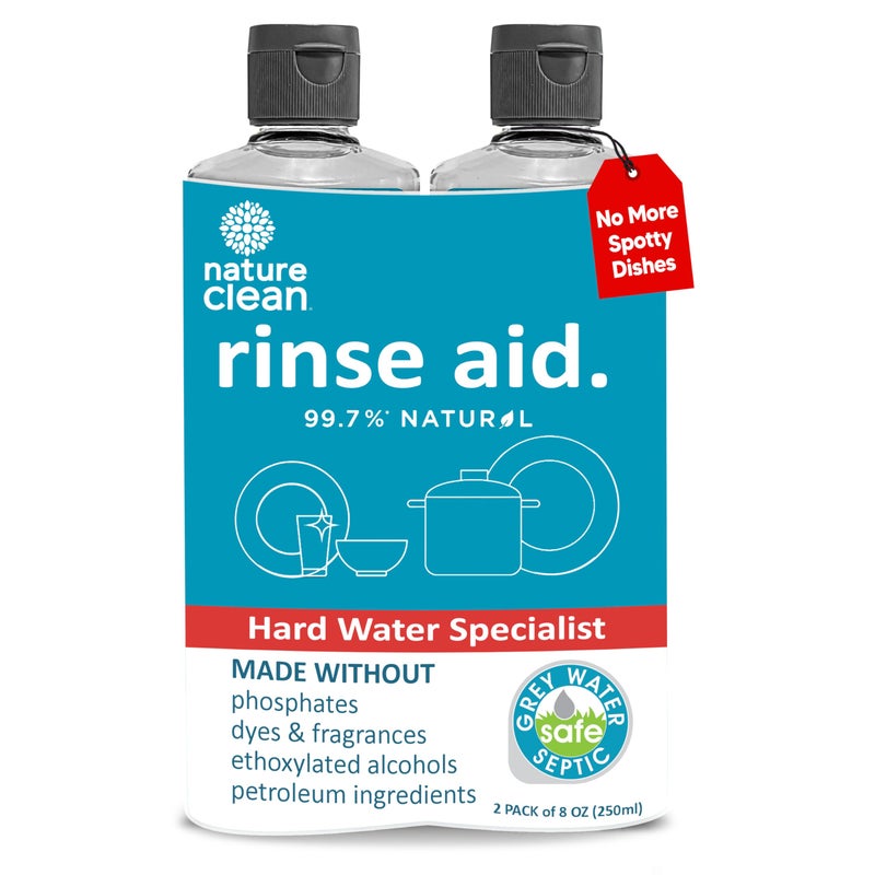 Nature Clean Natural Dishwasher Rinse Aid Liquid, Plant-Based Dishwasher Drying Agent with 99.7% Natural Ingredients, Unbelievable Power and No Nasty Chemicals. Hard Water Stain Remover. 8 oz 2-pack - Image 1